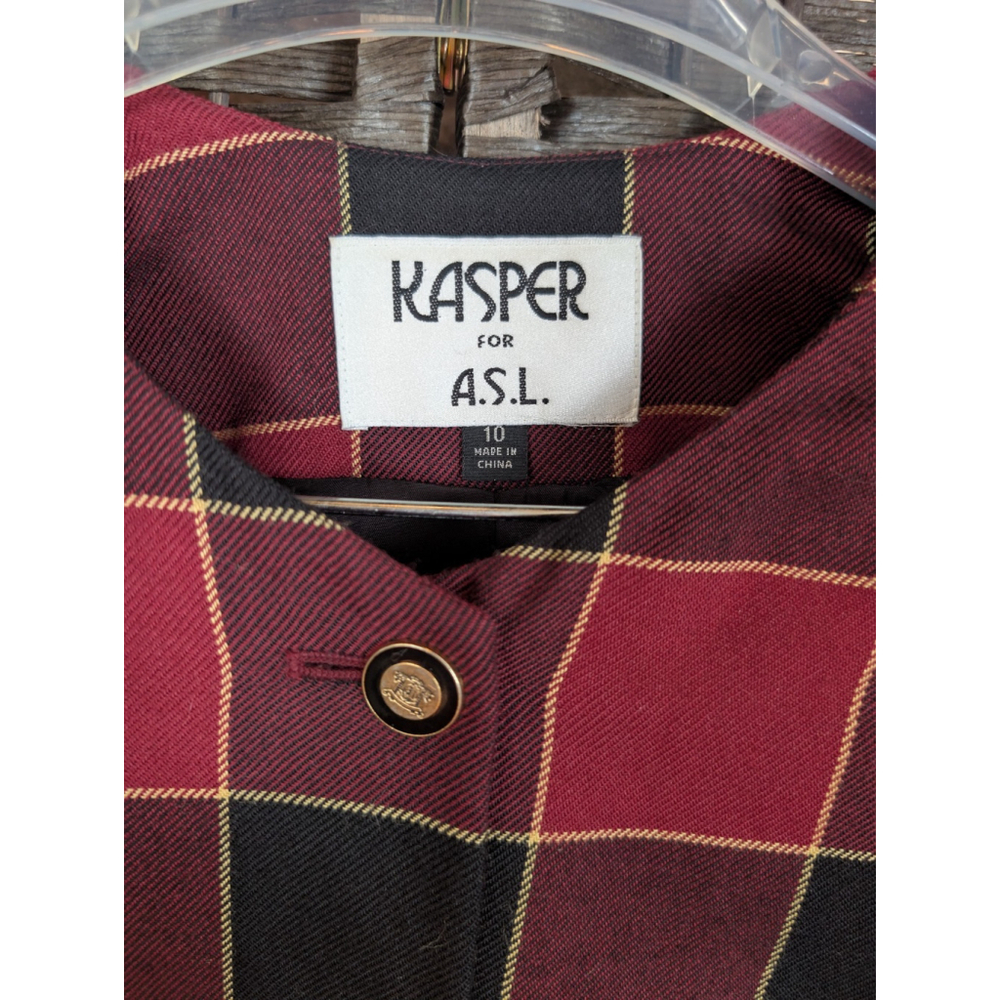Vintage Kasper for ASL Blazer Red Black Plaid Size 10
